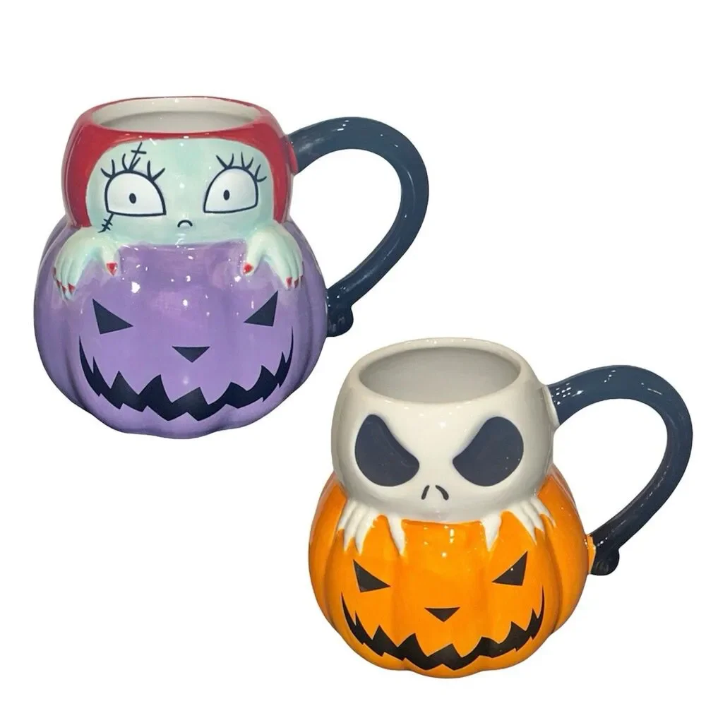 Nightmare Before Christmas Sally 3D Jack Skellington Pumpkin CERAMIC MUG Lot 2